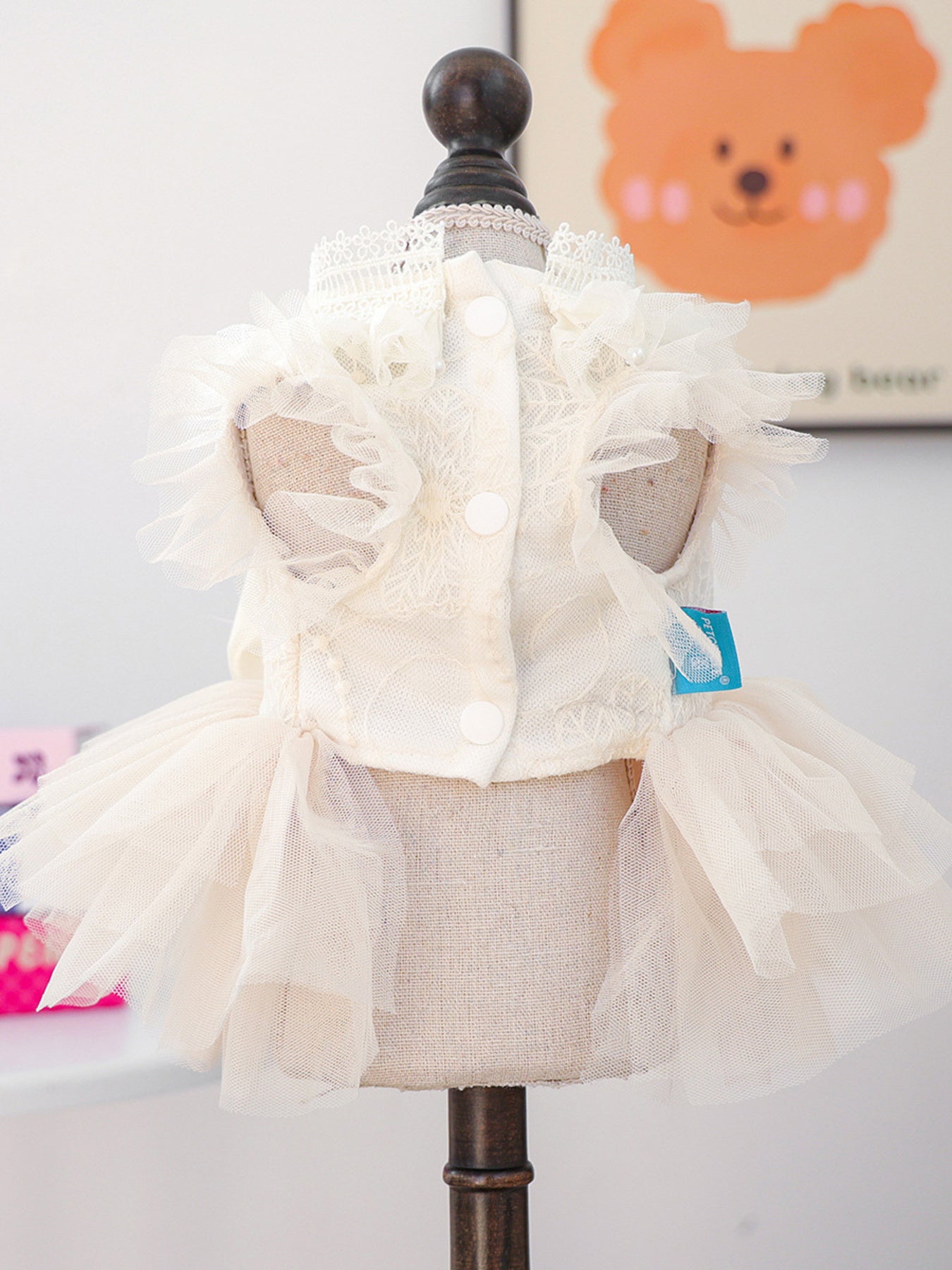 Bow Tulle Tiered Ruffle Pet Dress – Lace Party Dress for Dogs & Cats – view 7