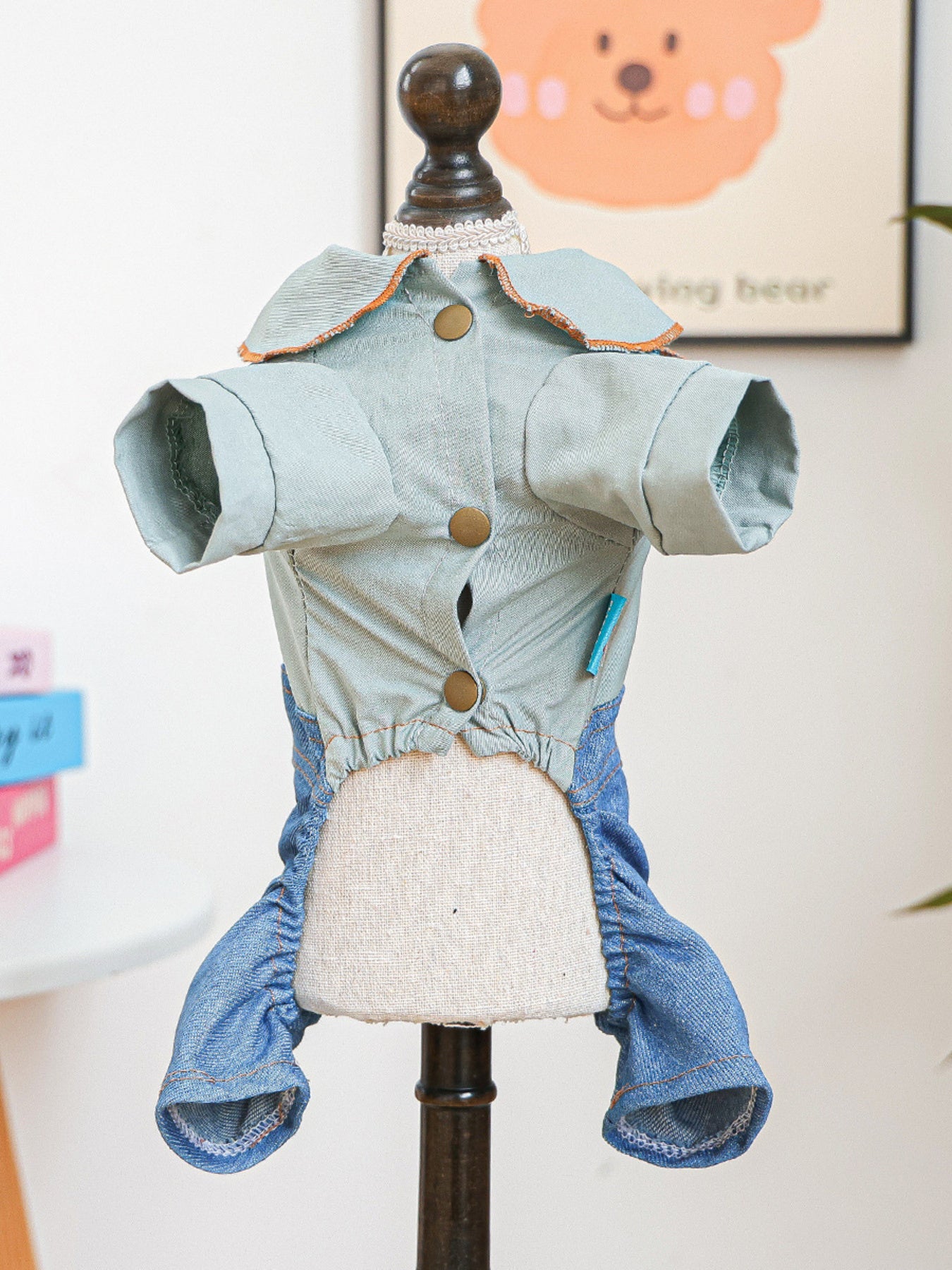 Denim Bow-Knot Pet Jumpsuit – Pocketed Dog & Cat Jean Romper – view 7