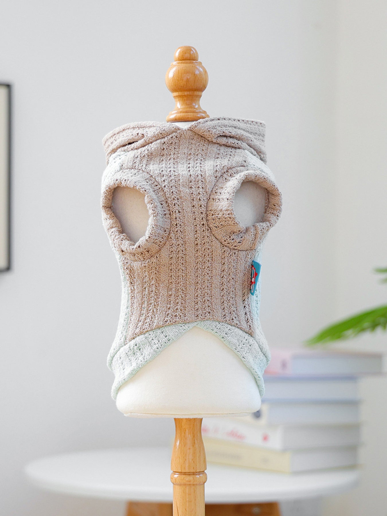 Flower Applique Knitted Pet Hoodie – Openwork Dog & Cat Hooded Sweater – view 15