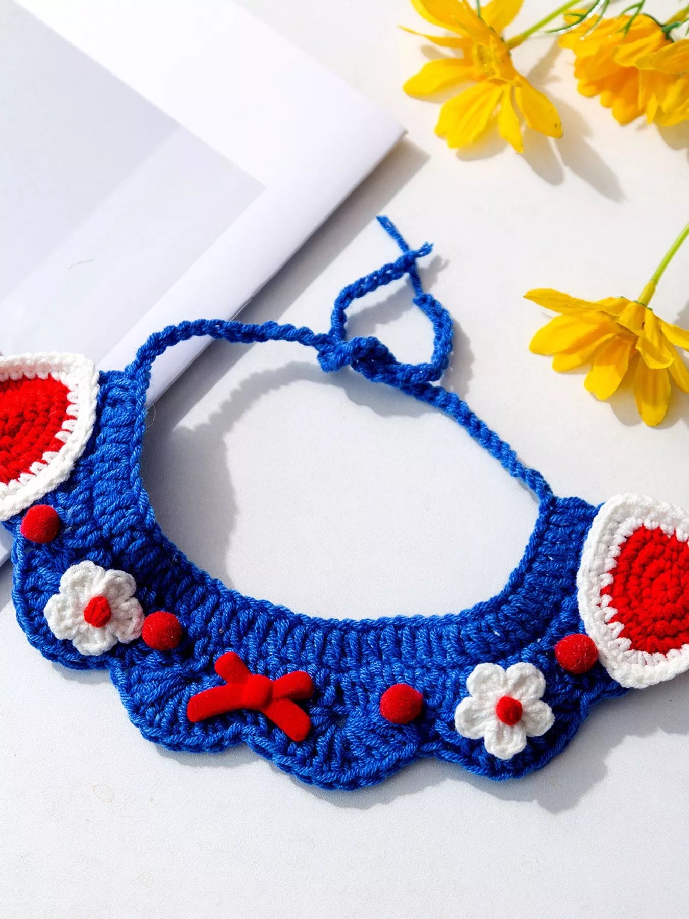 Handmade Crochet Floral Pet Scarf – Boho Neck Scarf for Dogs & Cats, S–XL – view 10