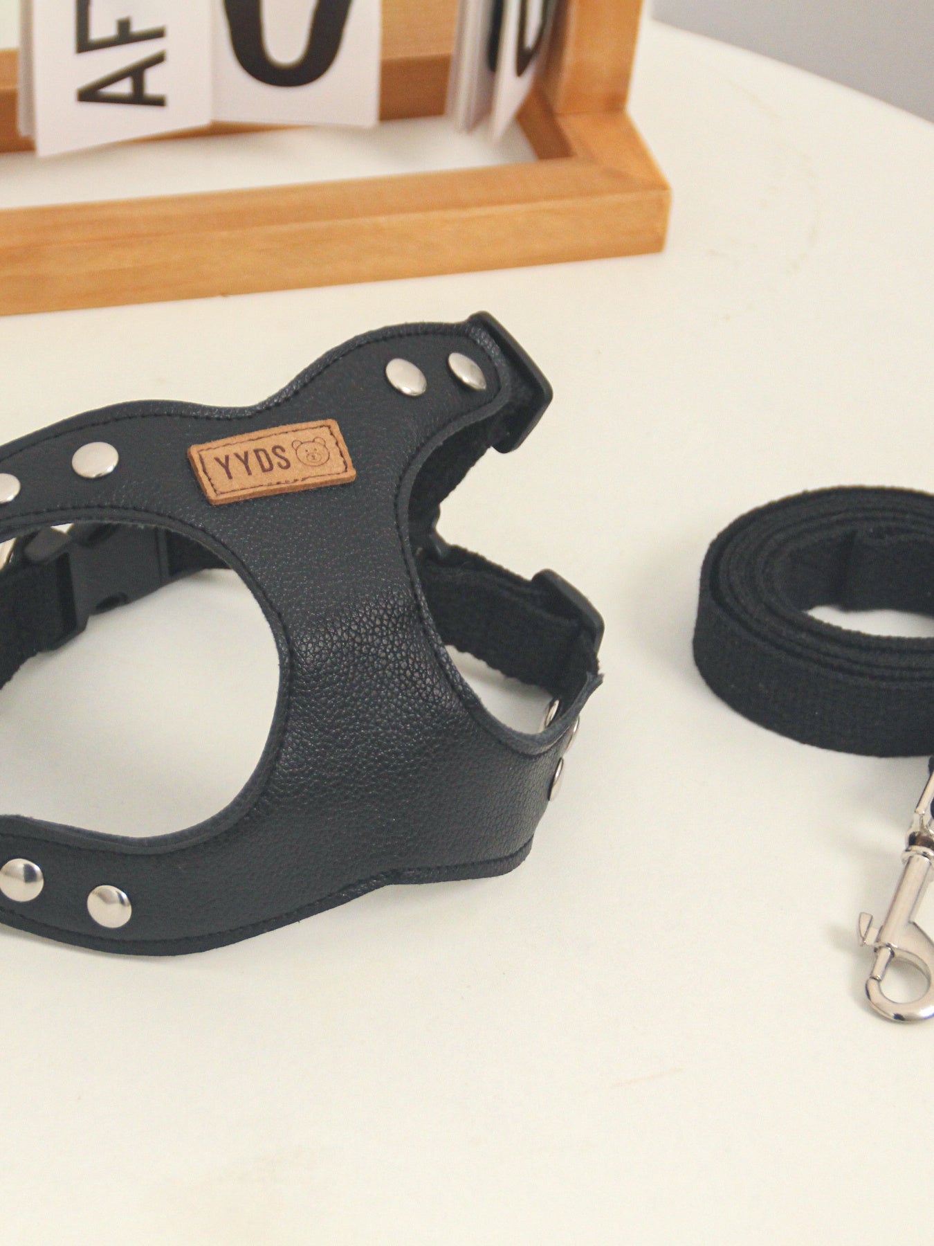 Rivet-Decorated PU Leather Dog Harness & Leash Set – Edgy 2-Piece Walking Set – view 13