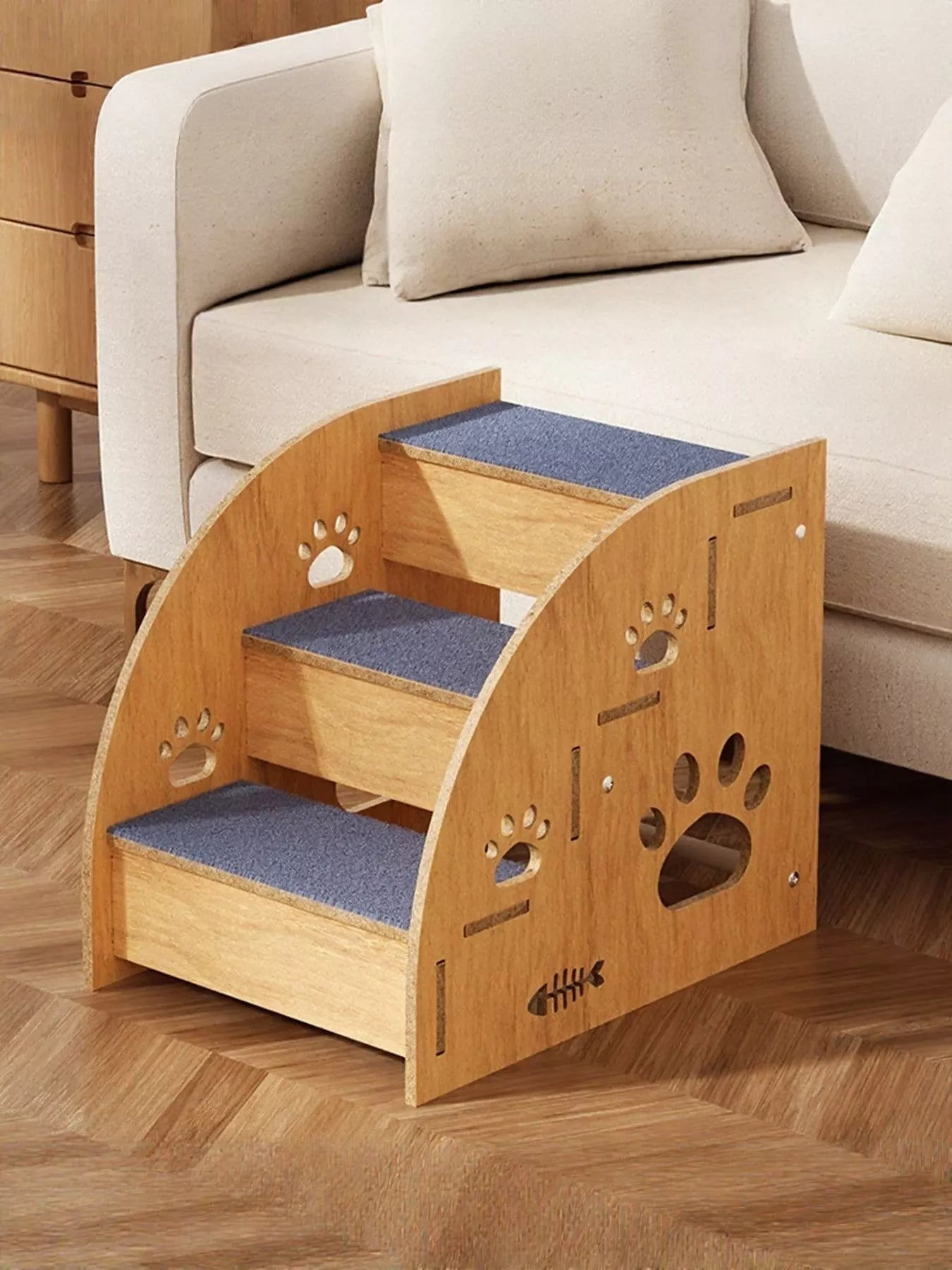 Wooden Pet Stairs with Paw Print Design – 3-Step Dog & Cat Ramp, 13.8"H – view 4
