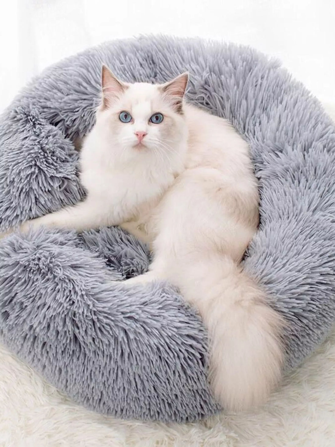 Fluffy plush donut dog bed