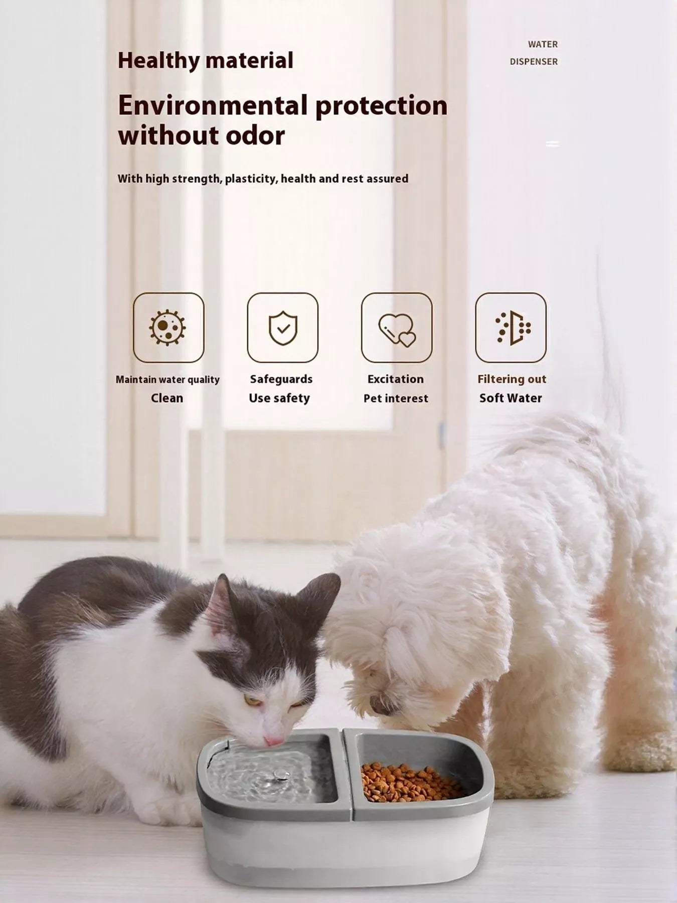 Two-in-one electric pet water dispenser and food bowl for dogs and cats