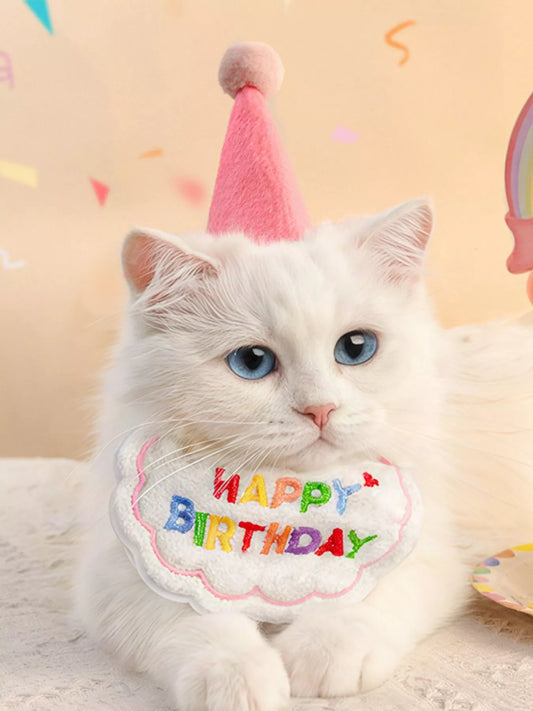Seven-piece pet birthday party set with hats and scarves for dogs and cats