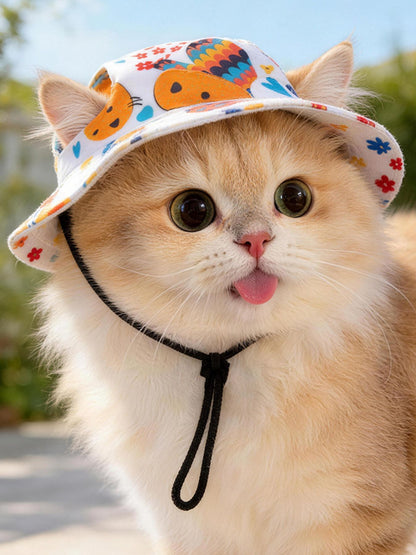 Adjustable Chin Strap Pet Bucket Hat – Secure Polyester Sun Hat for Dogs & Cats – view 2