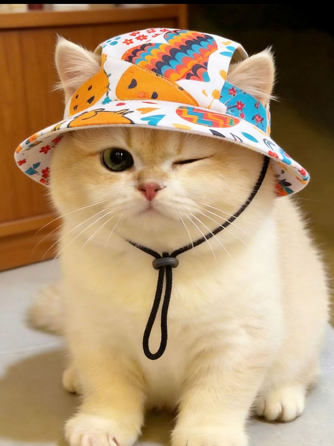 Adjustable Chin Strap Pet Bucket Hat – Secure Polyester Sun Hat for Dogs & Cats – view 8