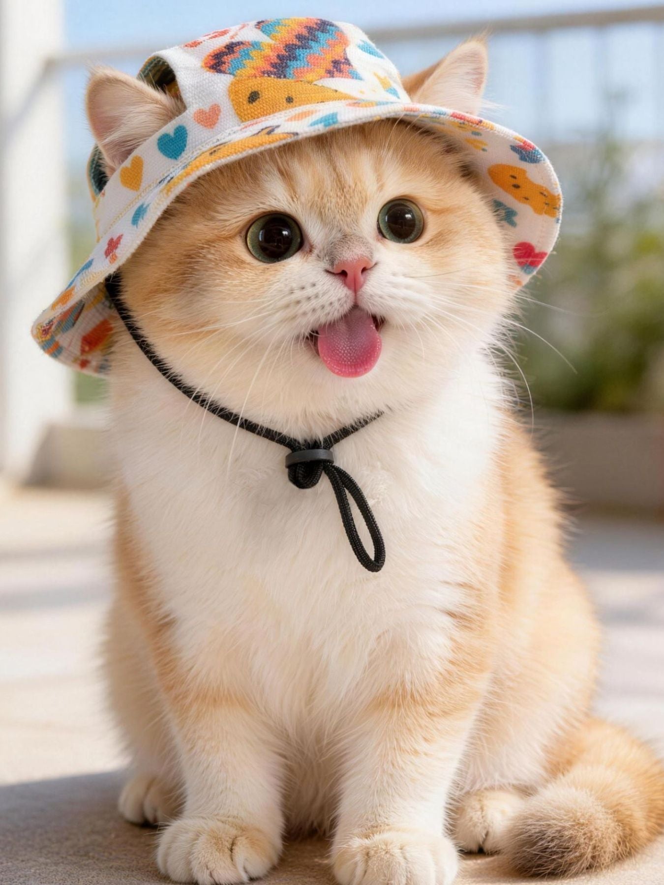 Adjustable pet bucket sun hat with chin strap, secure polyester hat for dogs and cats