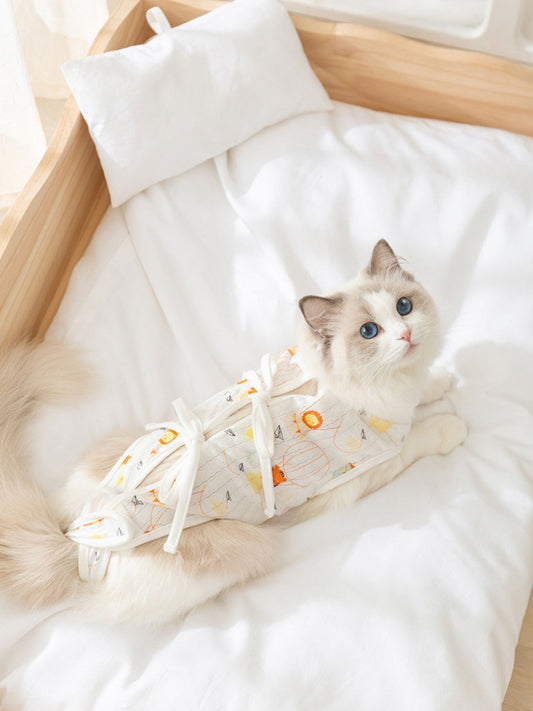 Adjustable lace-up cotton pet recovery suit, post-surgery bodysuit for dogs and cats