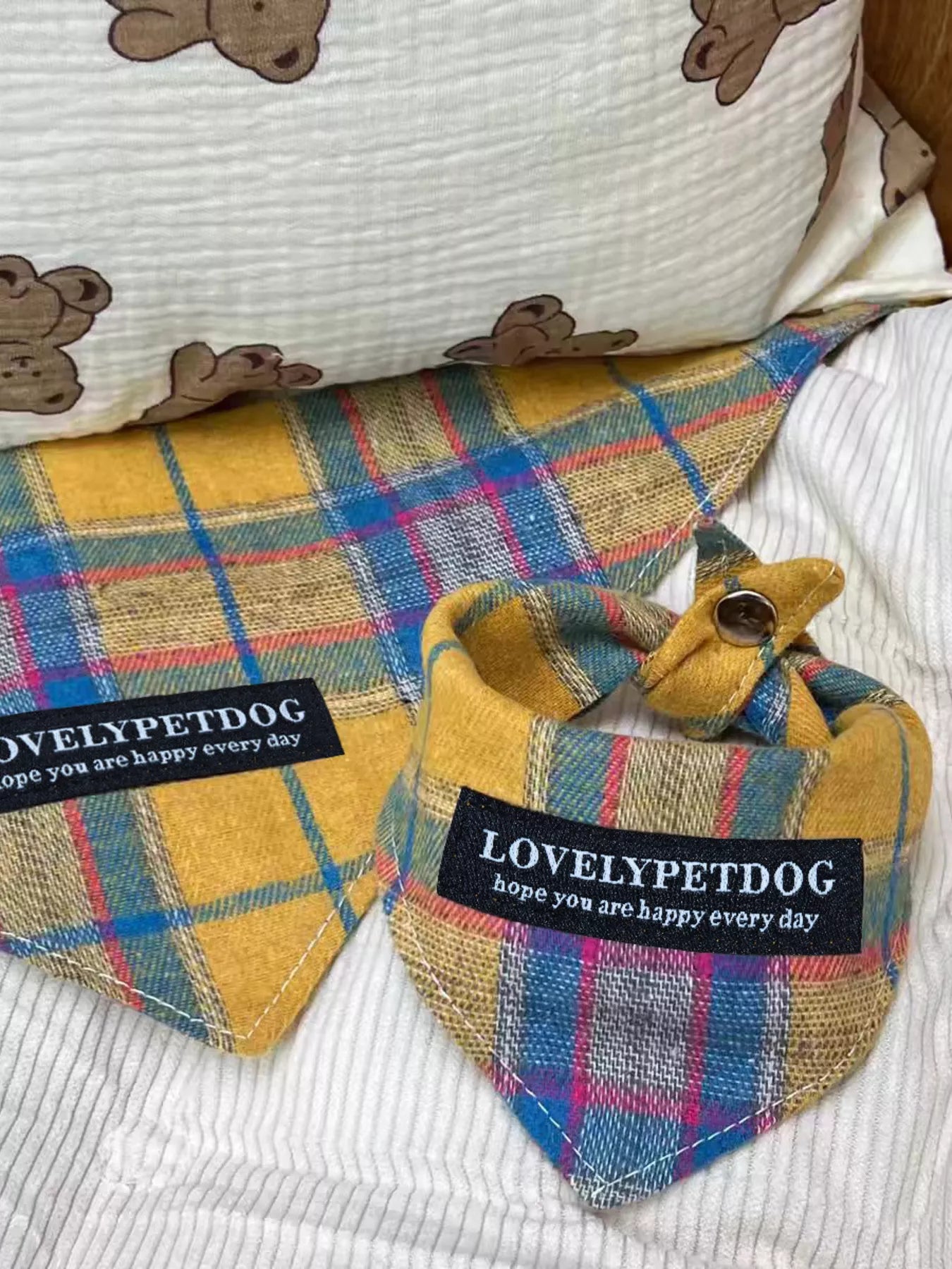 Adjustable Plaid Pet Bandana Scarf – Classic Polyester Neck Scarf for Dogs & Cats – view 2