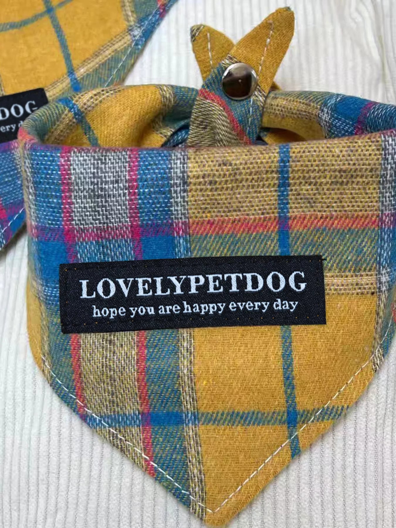 Adjustable Plaid Pet Bandana Scarf – Classic Polyester Neck Scarf for Dogs & Cats – view 3