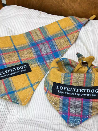 Adjustable plaid pet bandana neck scarf, classic polyester scarf for dogs and cats