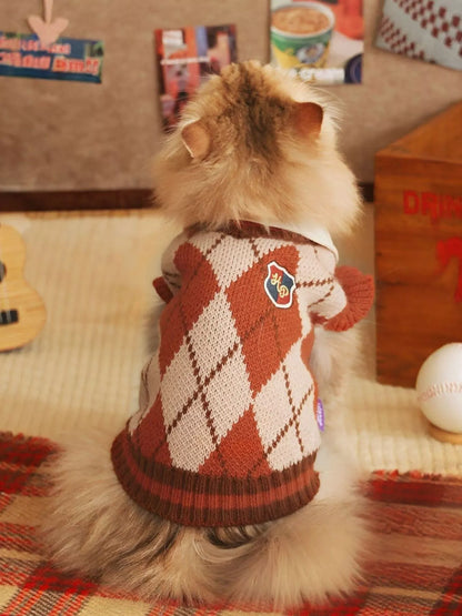 Argyle Knit Pet Sweater – Stretchy Warm Sweater with Ruffle Hem for Dogs & Cats – view 2