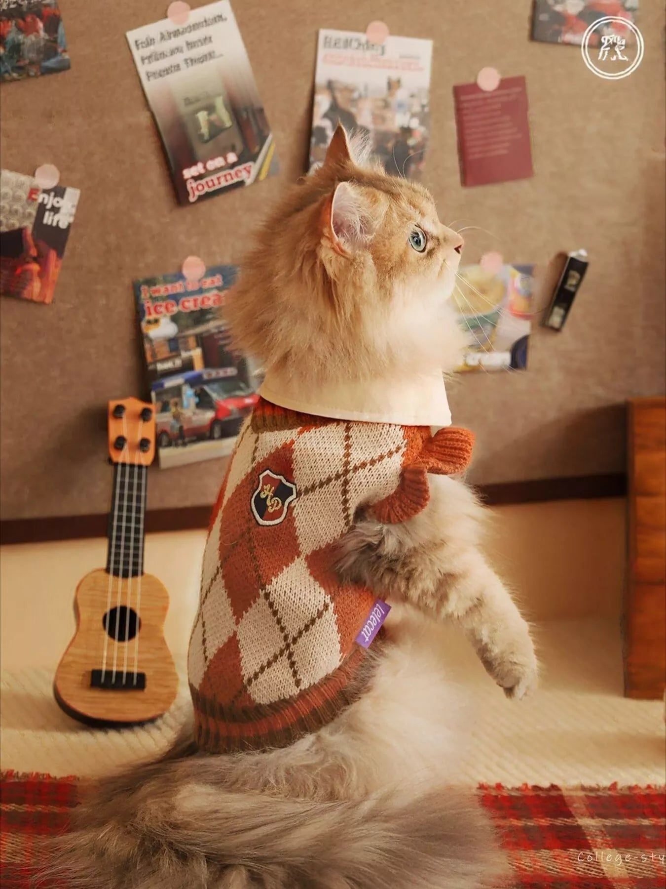 Argyle Knit Pet Sweater – Stretchy Warm Sweater with Ruffle Hem for Dogs & Cats – view 3