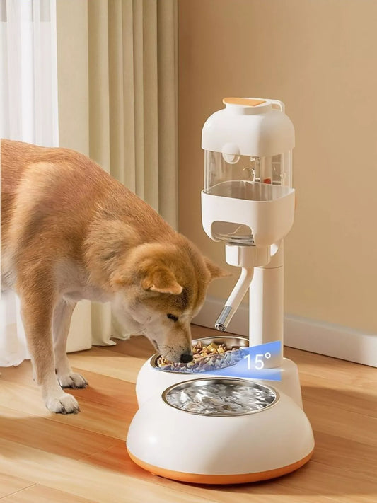 Automatic gravity-fed plastic pet food and water dispenser bowl, self-refilling station