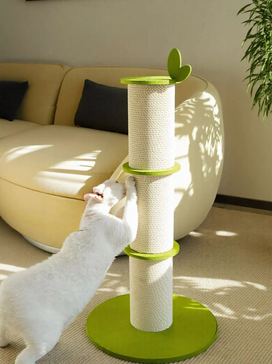 Bamboo-shaped linen cat scratching post for cats