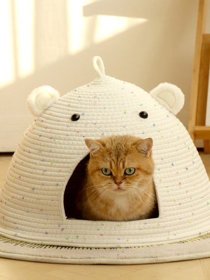 Bear Ear Cotton Rope Woven Pet Nest – Scratch-Resistant Semi-Enclosed Bed for Cats & Dogs – view 2