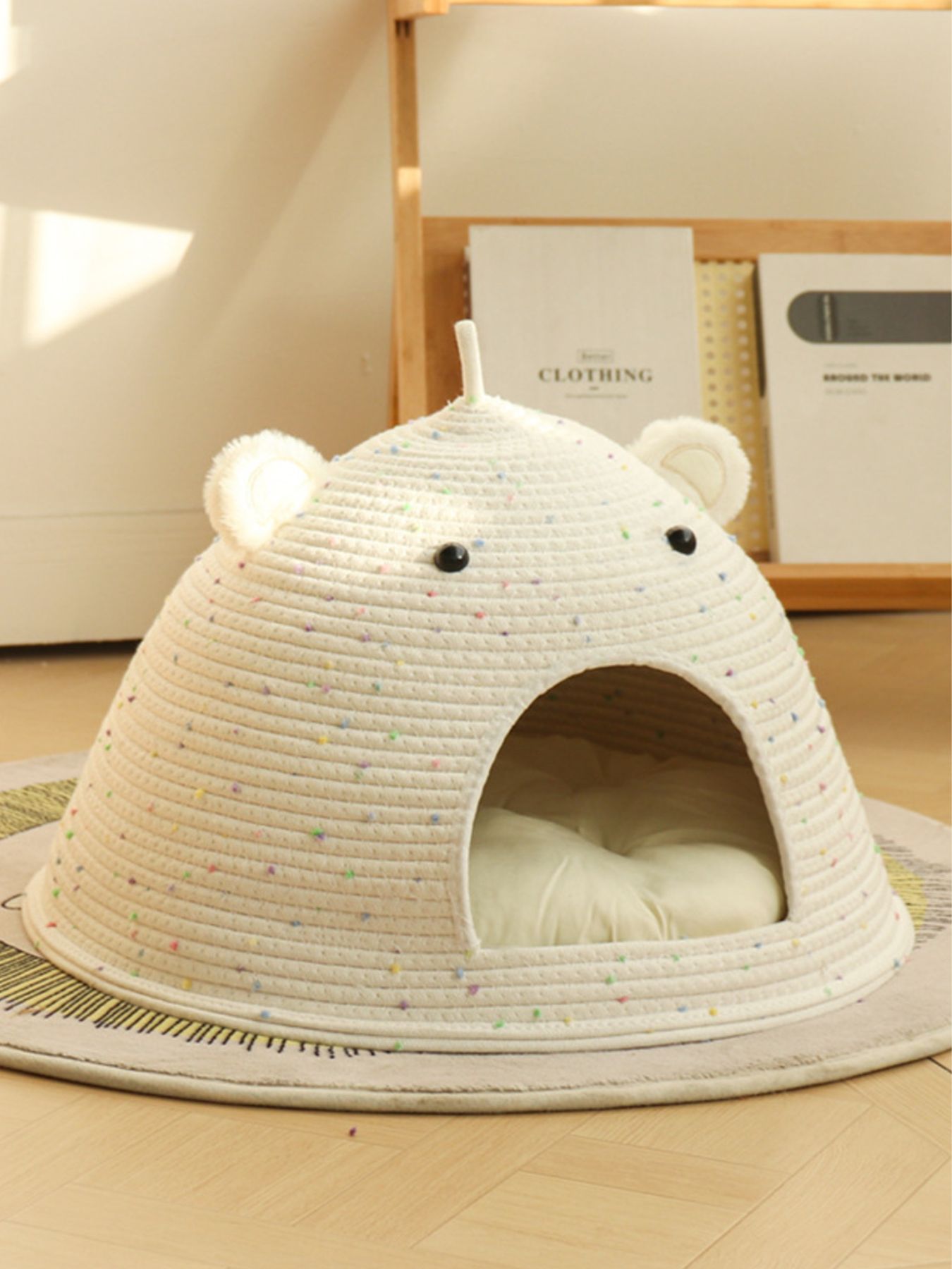 Bear Ear Cotton Rope Woven Pet Nest – Scratch-Resistant Semi-Enclosed Bed for Cats & Dogs – view 4