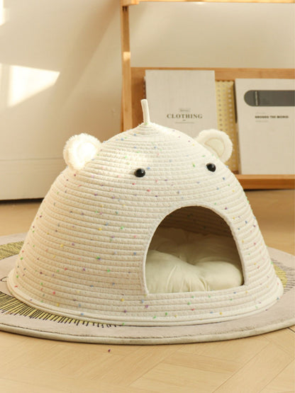 Bear Ear Cotton Rope Woven Pet Nest – Scratch-Resistant Semi-Enclosed Bed for Cats & Dogs – view 4