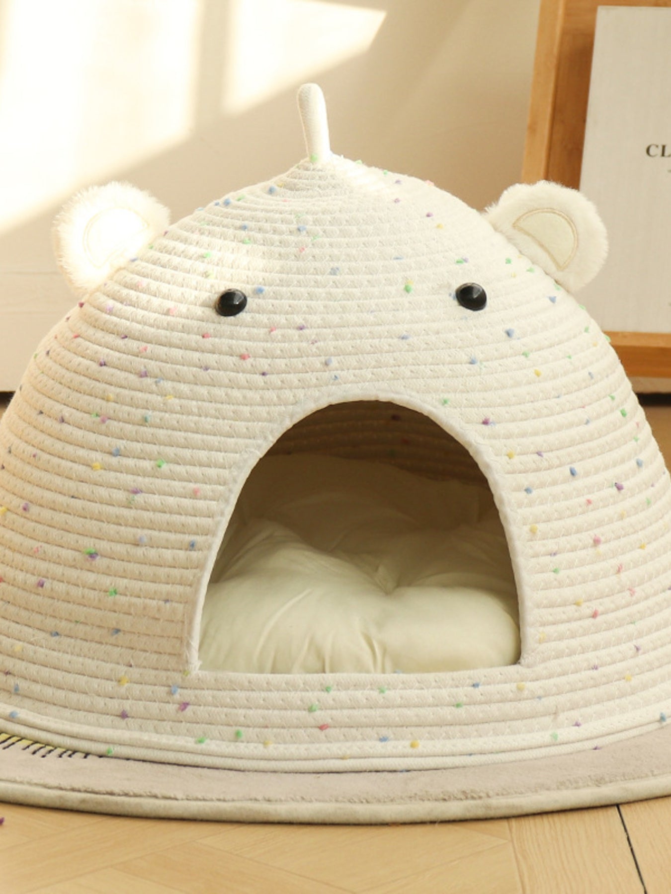 Bear Ear Cotton Rope Woven Pet Nest – Scratch-Resistant Semi-Enclosed Bed for Cats & Dogs – view 5