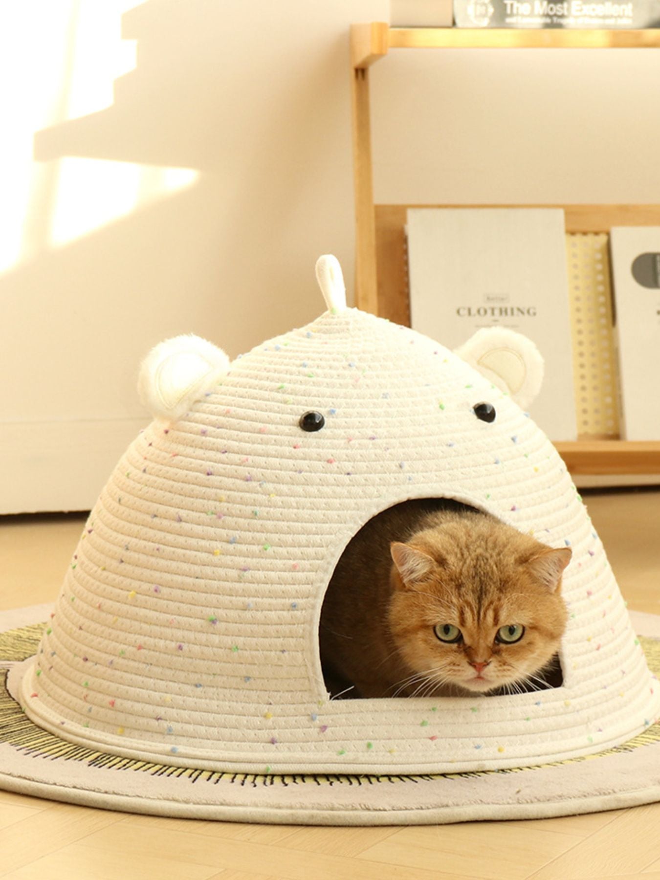 Bear ear cotton rope woven semi-enclosed pet nest bed for cats and dogs