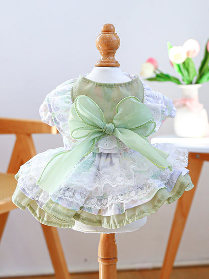 Bow Print Lace Ruffle Pet Dress – Polyester Party Dress for Dogs & Cats – view 11