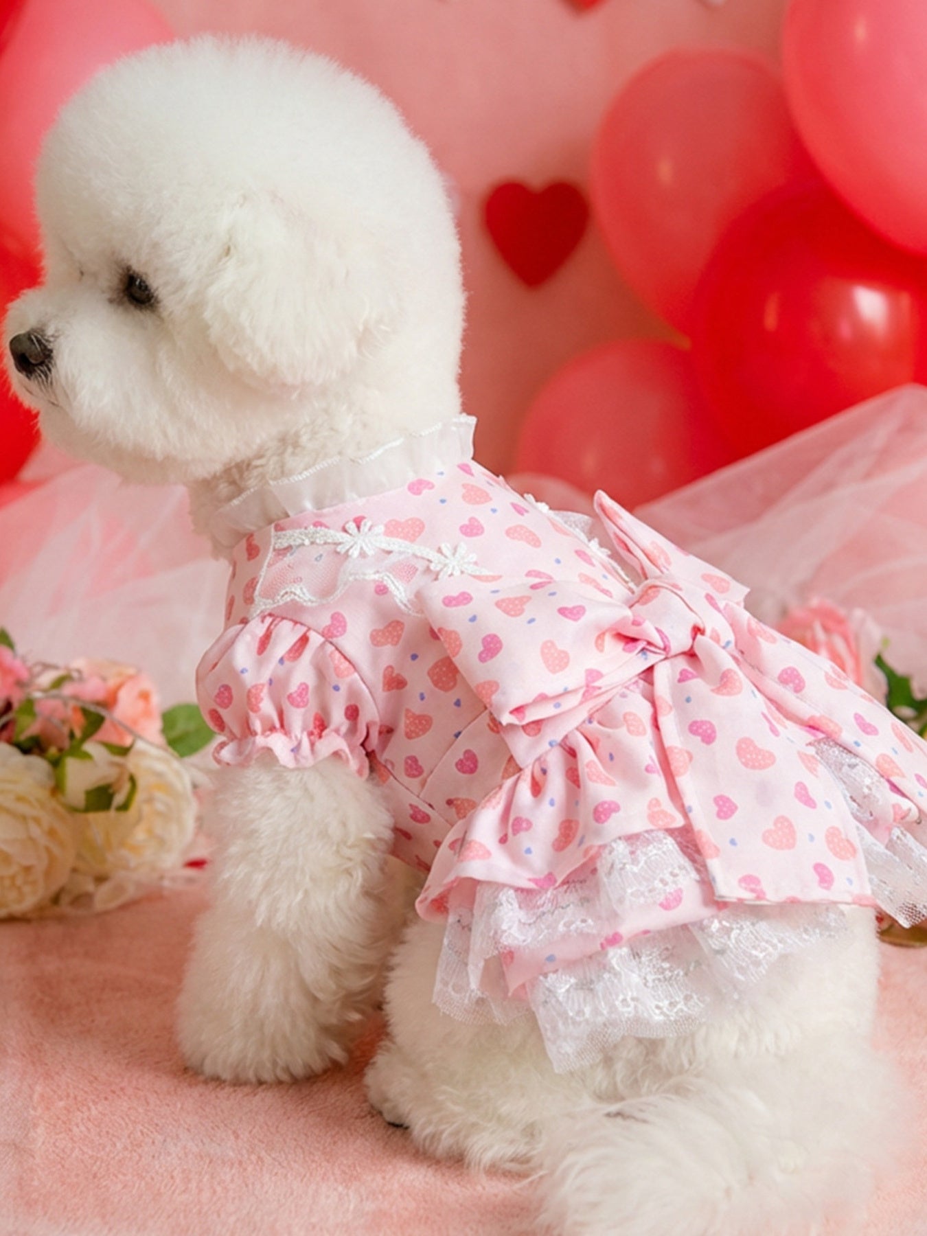 Bow Print Lace Ruffle Pet Dress – Polyester Party Dress for Dogs & Cats – view 4