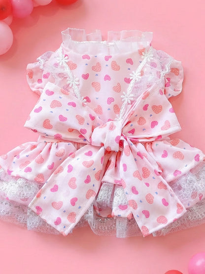 Bow Print Lace Ruffle Pet Dress – Polyester Party Dress for Dogs & Cats – view 5