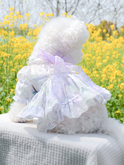 Bow Print Lace Ruffle Pet Dress – Polyester Party Dress for Dogs & Cats – view 6