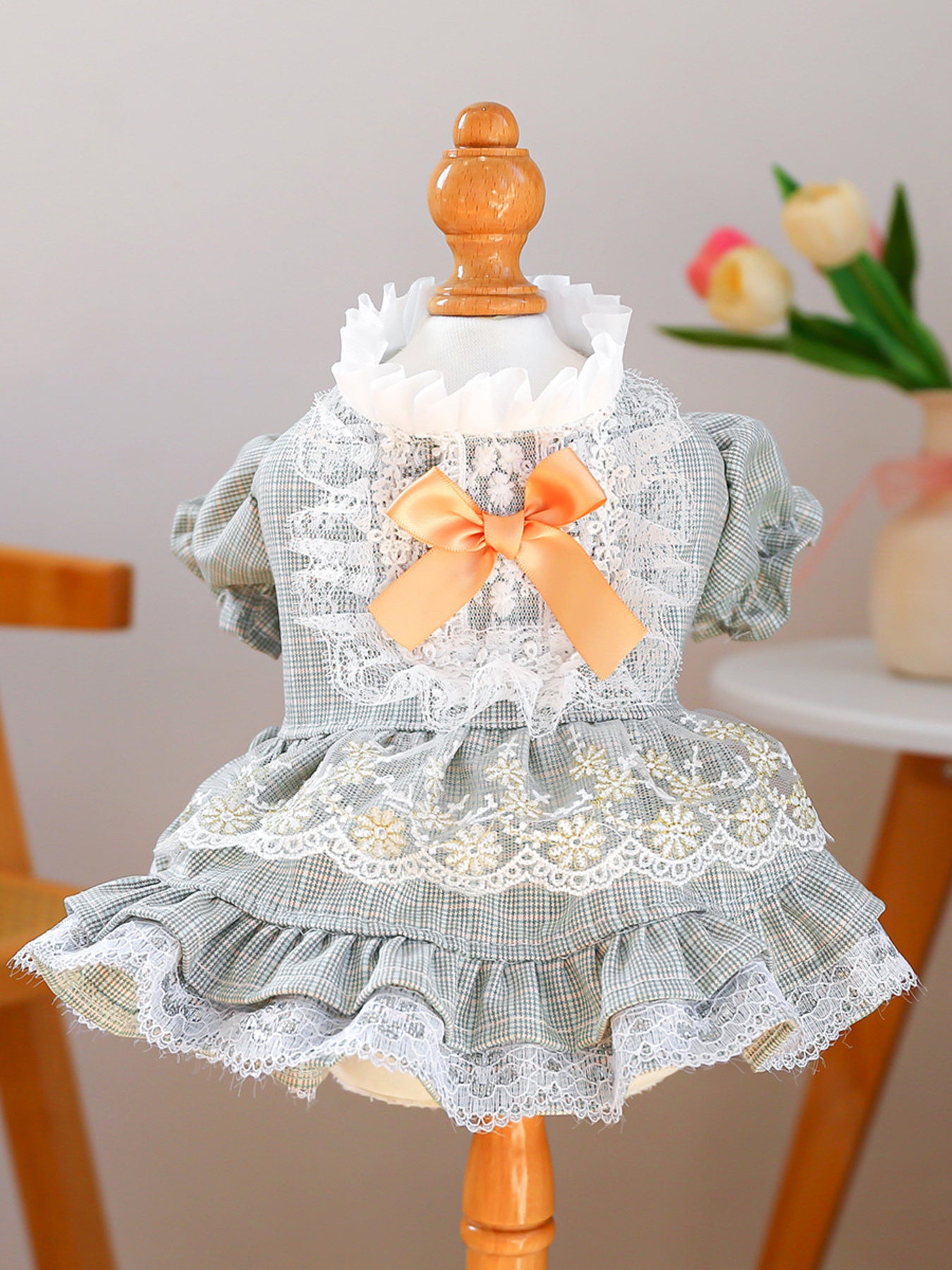Bow Print Lace Ruffle Pet Dress – Polyester Party Dress for Dogs & Cats – view 7