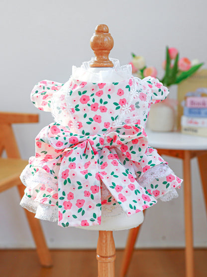 Bow Print Lace Ruffle Pet Dress – Polyester Party Dress for Dogs & Cats – view 8
