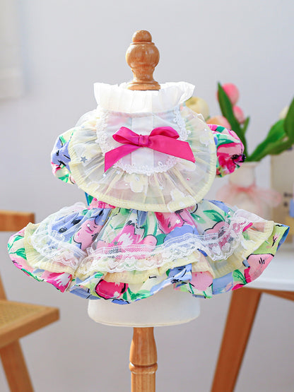 Bow Print Lace Ruffle Pet Dress – Polyester Party Dress for Dogs & Cats – view 9