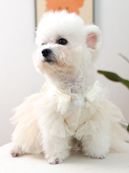 Bow Tulle Tiered Ruffle Pet Dress – Lace Party Dress for Dogs & Cats – view 2