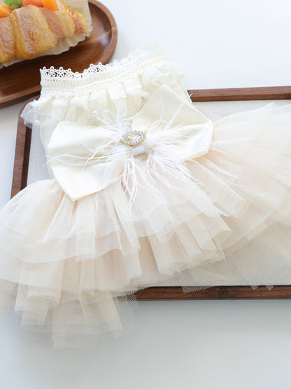 Bow Tulle Tiered Ruffle Pet Dress – Lace Party Dress for Dogs & Cats – view 3