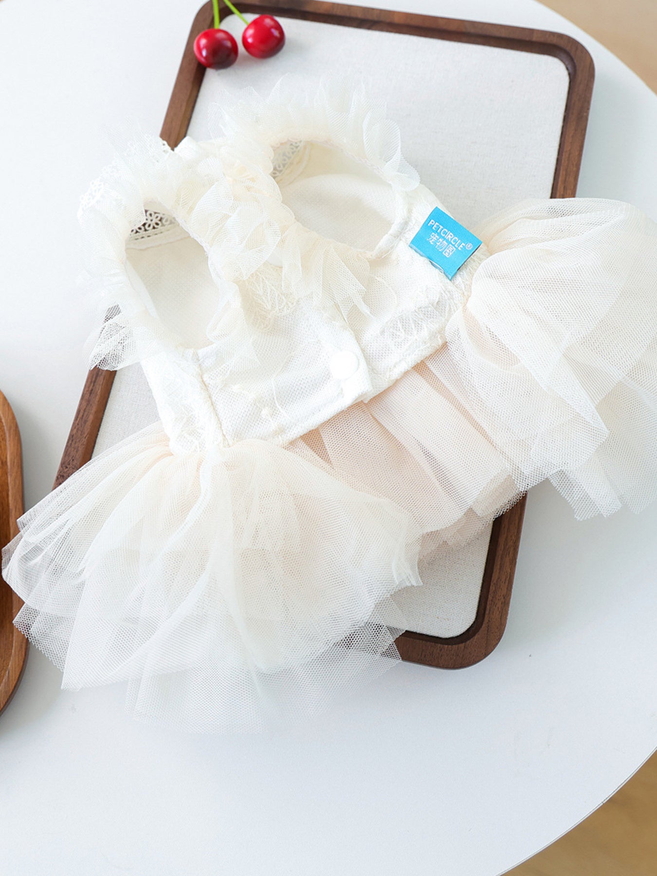 Bow Tulle Tiered Ruffle Pet Dress – Lace Party Dress for Dogs & Cats – view 4