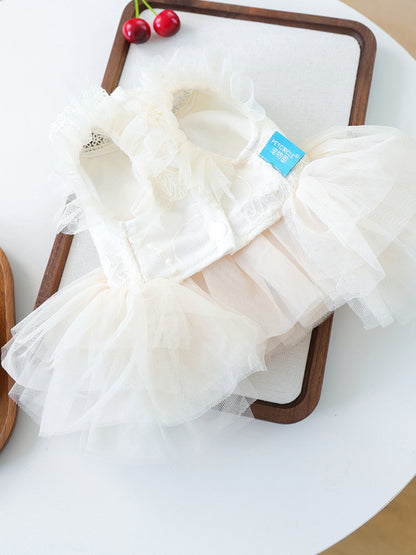 Bow Tulle Tiered Ruffle Pet Dress – Lace Party Dress for Dogs & Cats – view 4