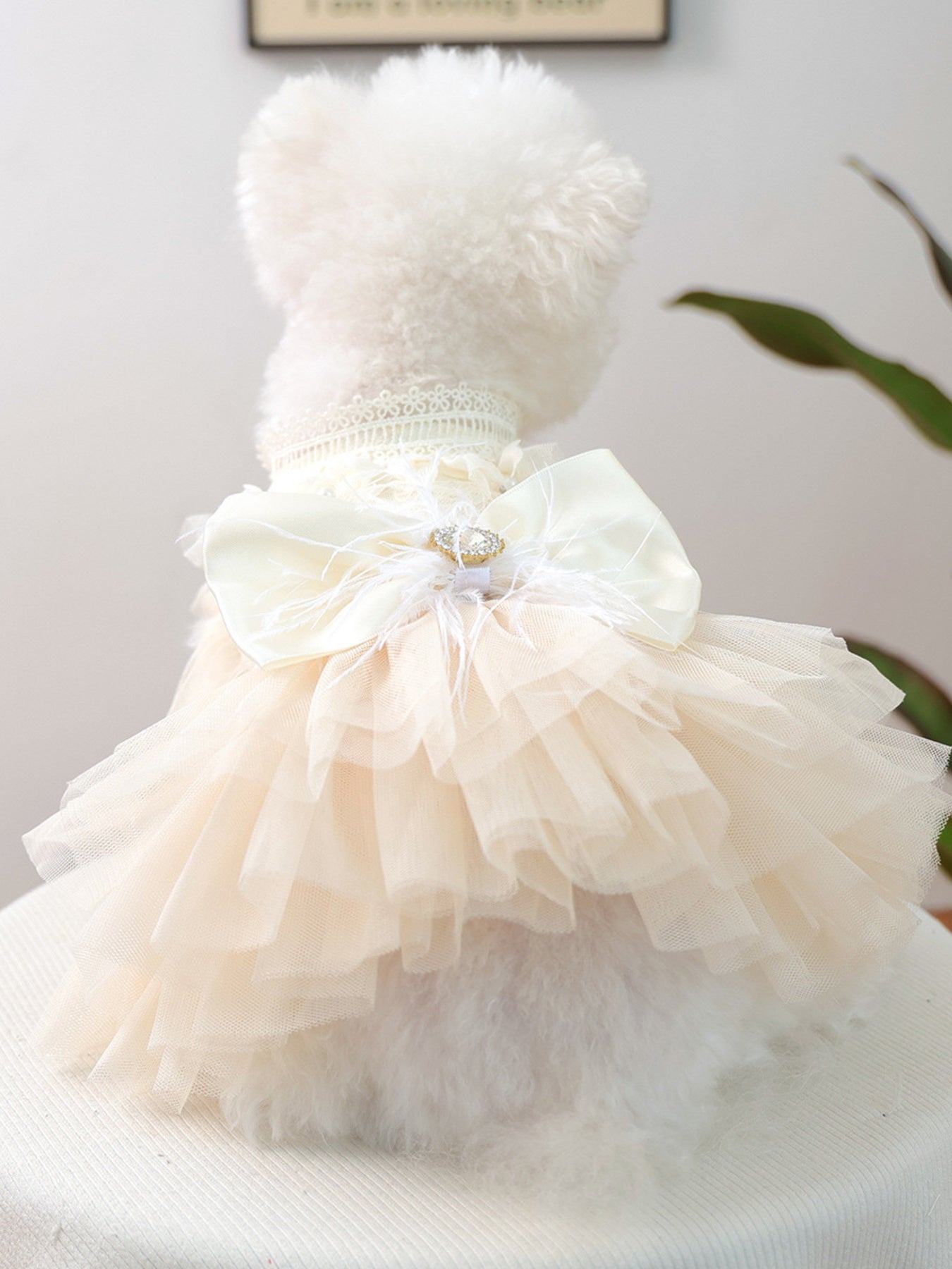 Bow Tulle Tiered Ruffle Pet Dress – Lace Party Dress for Dogs & Cats – view 6