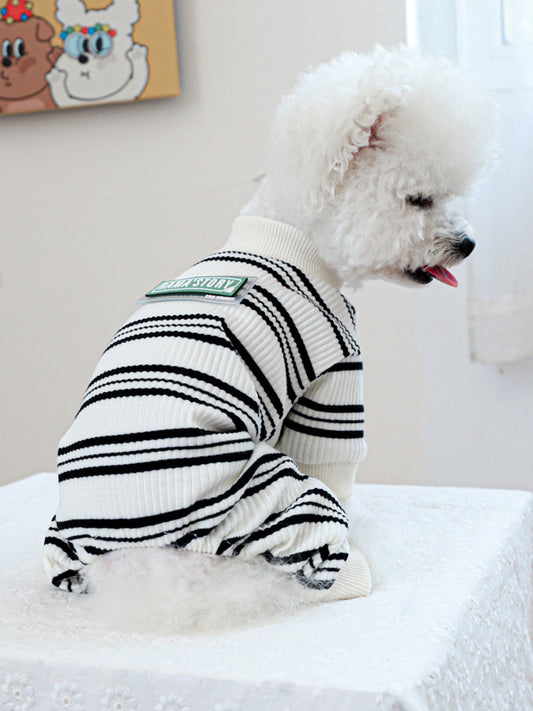 Breathable ribbed knitted pet jumpsuit, stretch one-piece for dogs and cats
