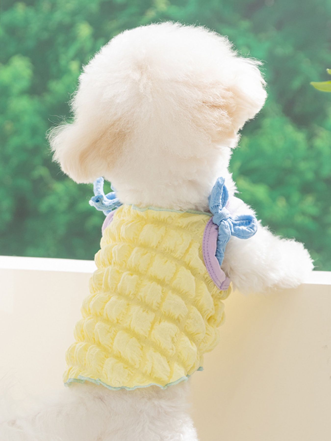 Bubble Texture Bow Tie-Shoulder Pet Top – Structured Polyester Shirt for Dogs & Cats – view 9