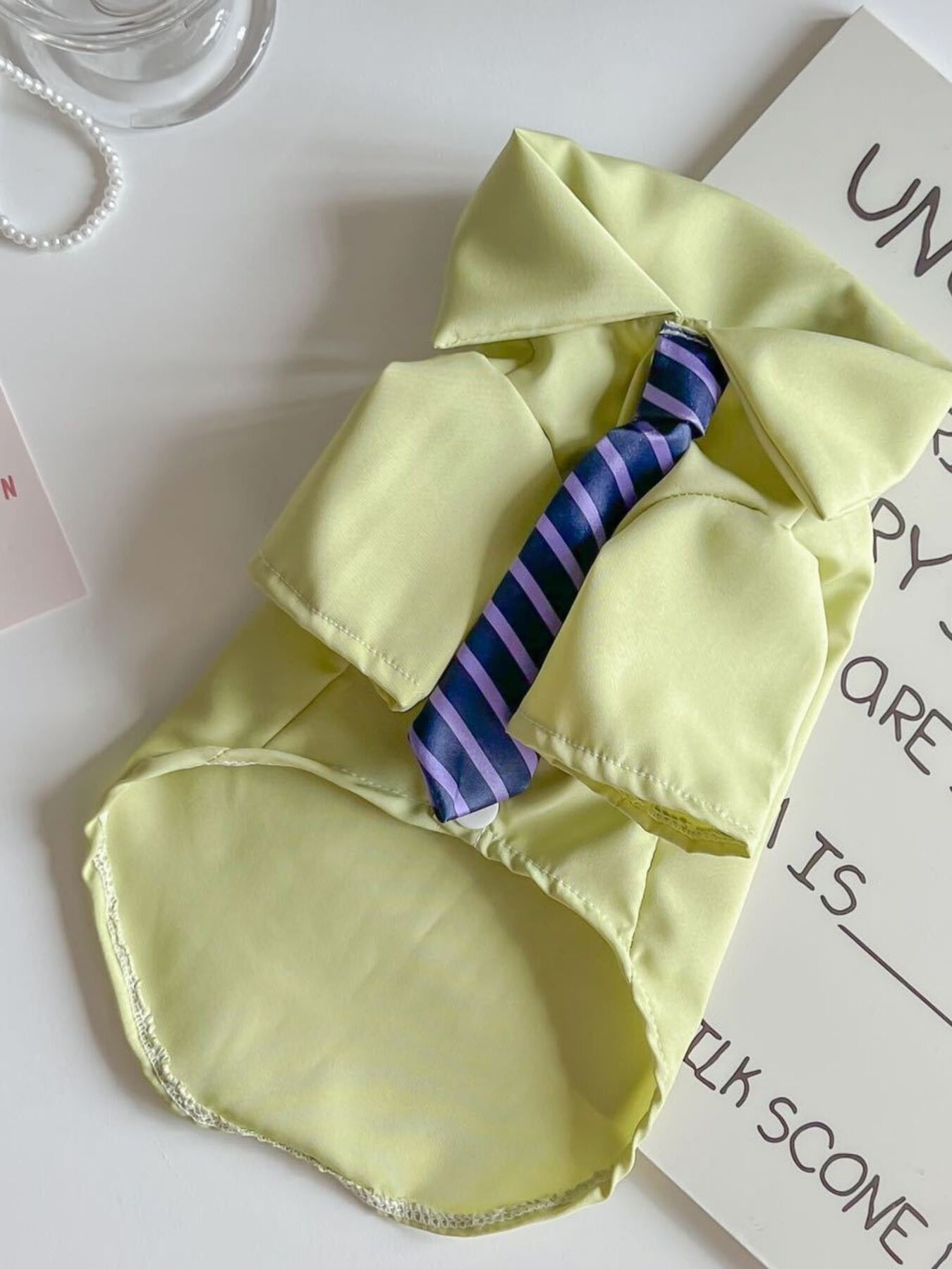 Sage button-up pet shirt with striped tie, dapper formal shirt for dogs and cats