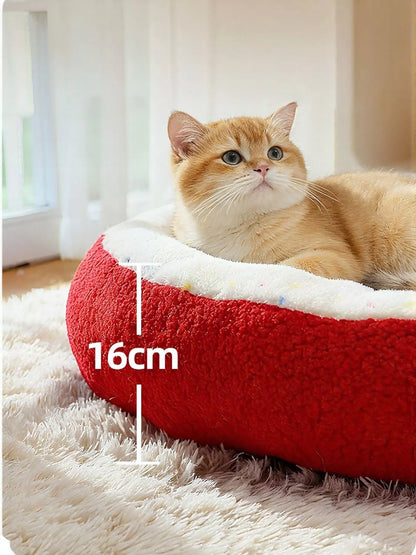 Cartoon Apple Shape Pet Nest with Plush Arms – Cozy Semi-Enclosed Bed for Cats & Dogs – view 2
