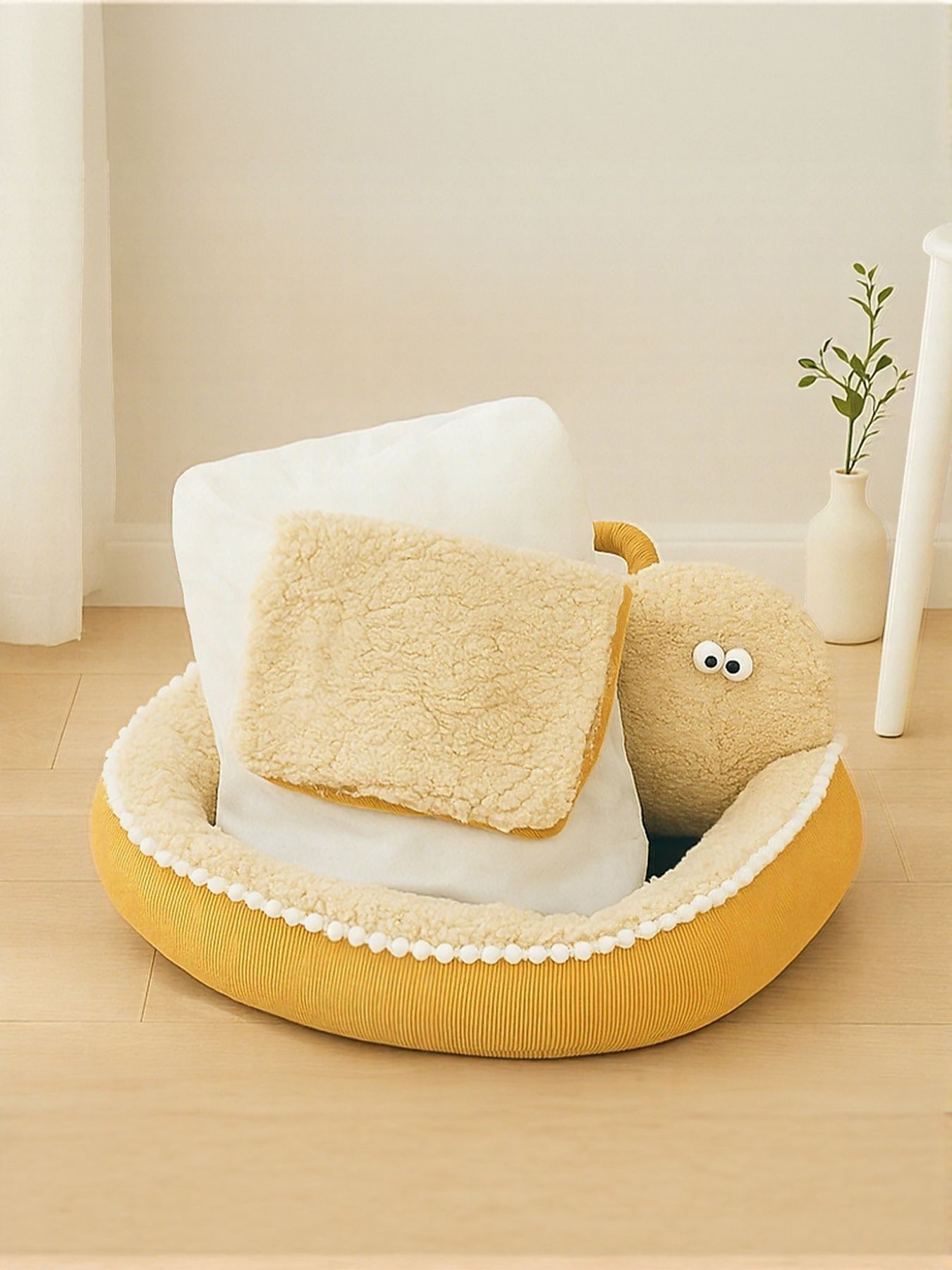 Cartoon Design Foldable Cozy Pet Nest – PP Cotton Semi-Enclosed Bed for Dogs & Cats – view 3
