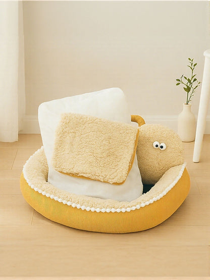 Cartoon Design Foldable Cozy Pet Nest – PP Cotton Semi-Enclosed Bed for Dogs & Cats – view 3