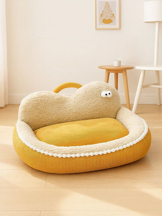 Cartoon design foldable semi-enclosed cozy pet nest bed for dogs and cats