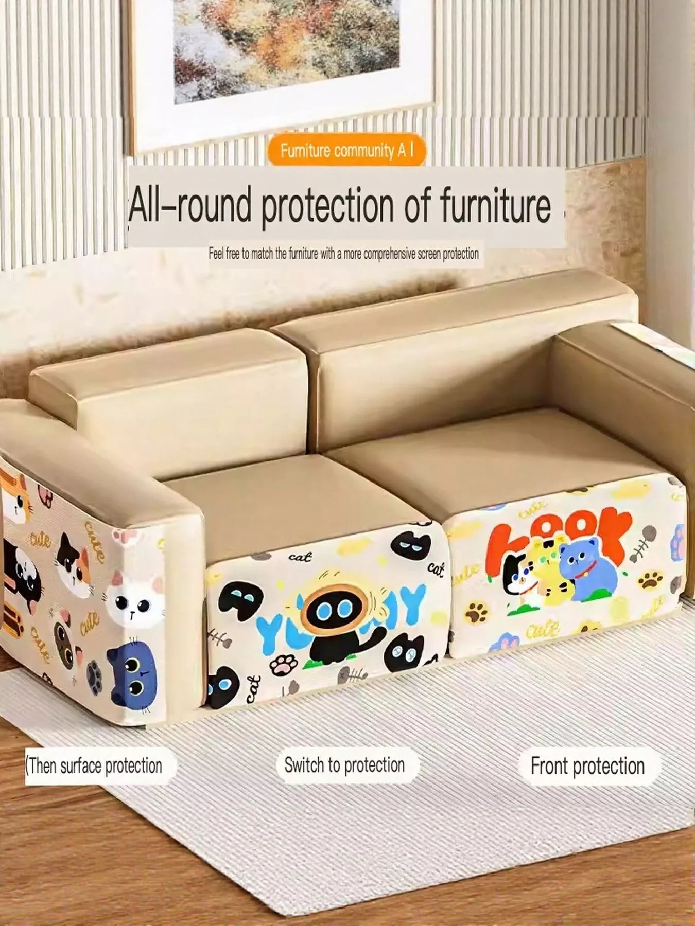 Cartoon Pattern Anti-Scratch Sofa Pet Furniture Protector – Cat & Dog Scratch Guard – view 6