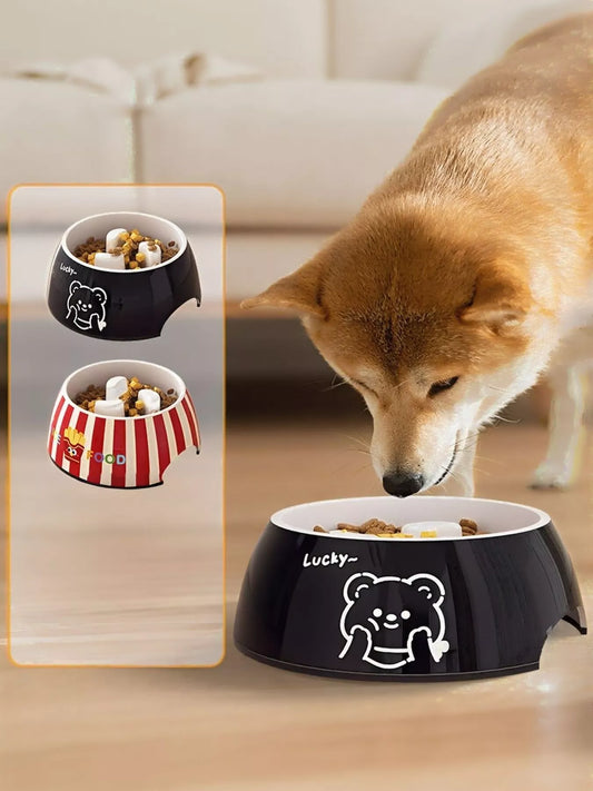 Cartoon pattern ceramic pet bowl for dogs and cats