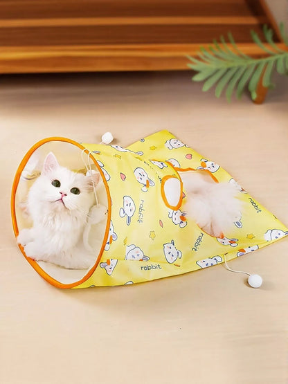 Cartoon Pattern Collapsible Cat Tunnel – Polyester Pop-Up Play Tunnel for Cats – view 2