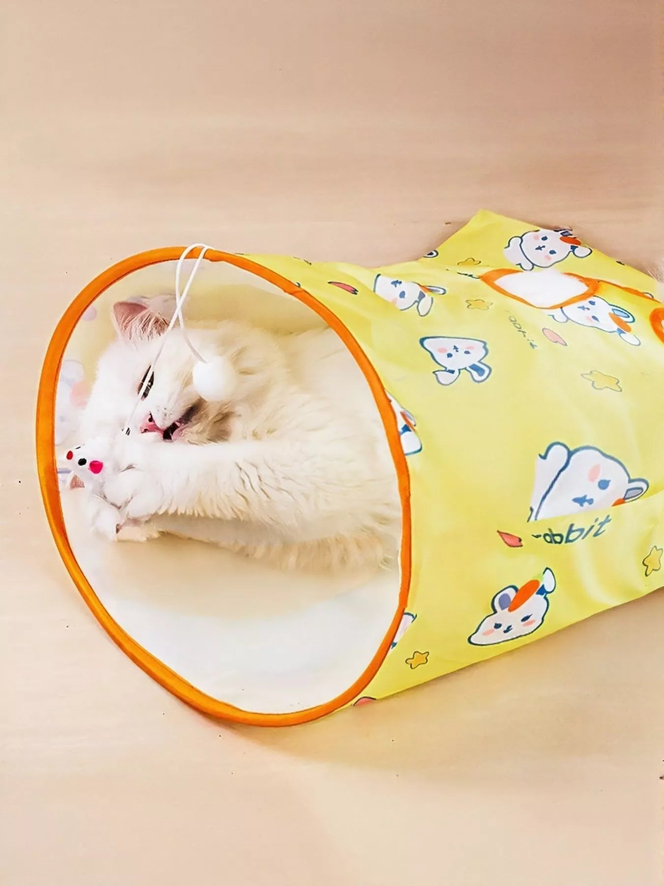 Cartoon Pattern Collapsible Cat Tunnel – Polyester Pop-Up Play Tunnel for Cats – view 3