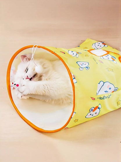 Cartoon Pattern Collapsible Cat Tunnel – Polyester Pop-Up Play Tunnel for Cats – view 3
