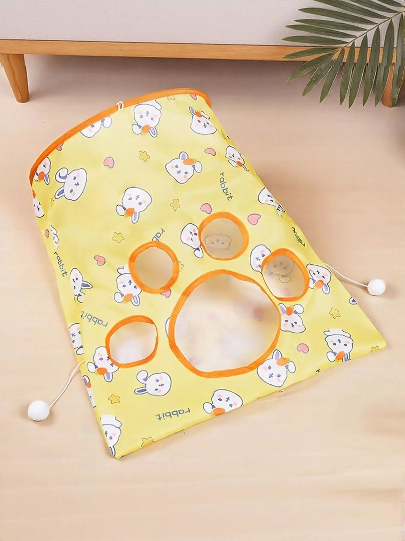 Cartoon Pattern Collapsible Cat Tunnel – Polyester Pop-Up Play Tunnel for Cats – view 4